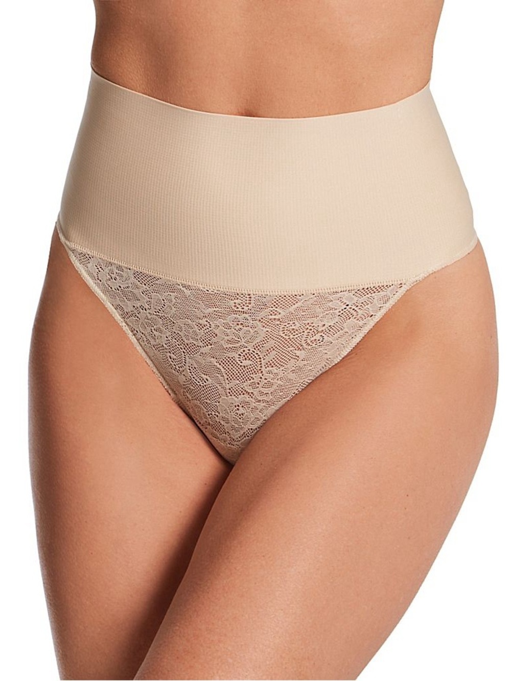Maidenform Tame Your Tummy Firm Control Lace Thong Shapewear M Tan NEW